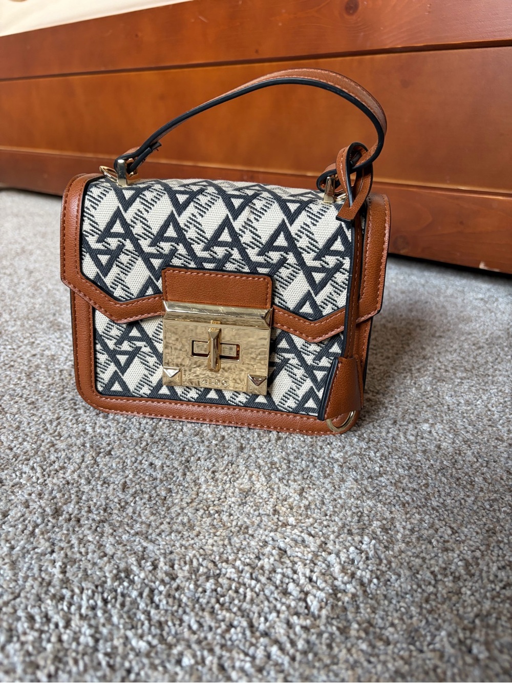 Aldo Brown Trim Mini Top-Handle Bag with Black Pattern